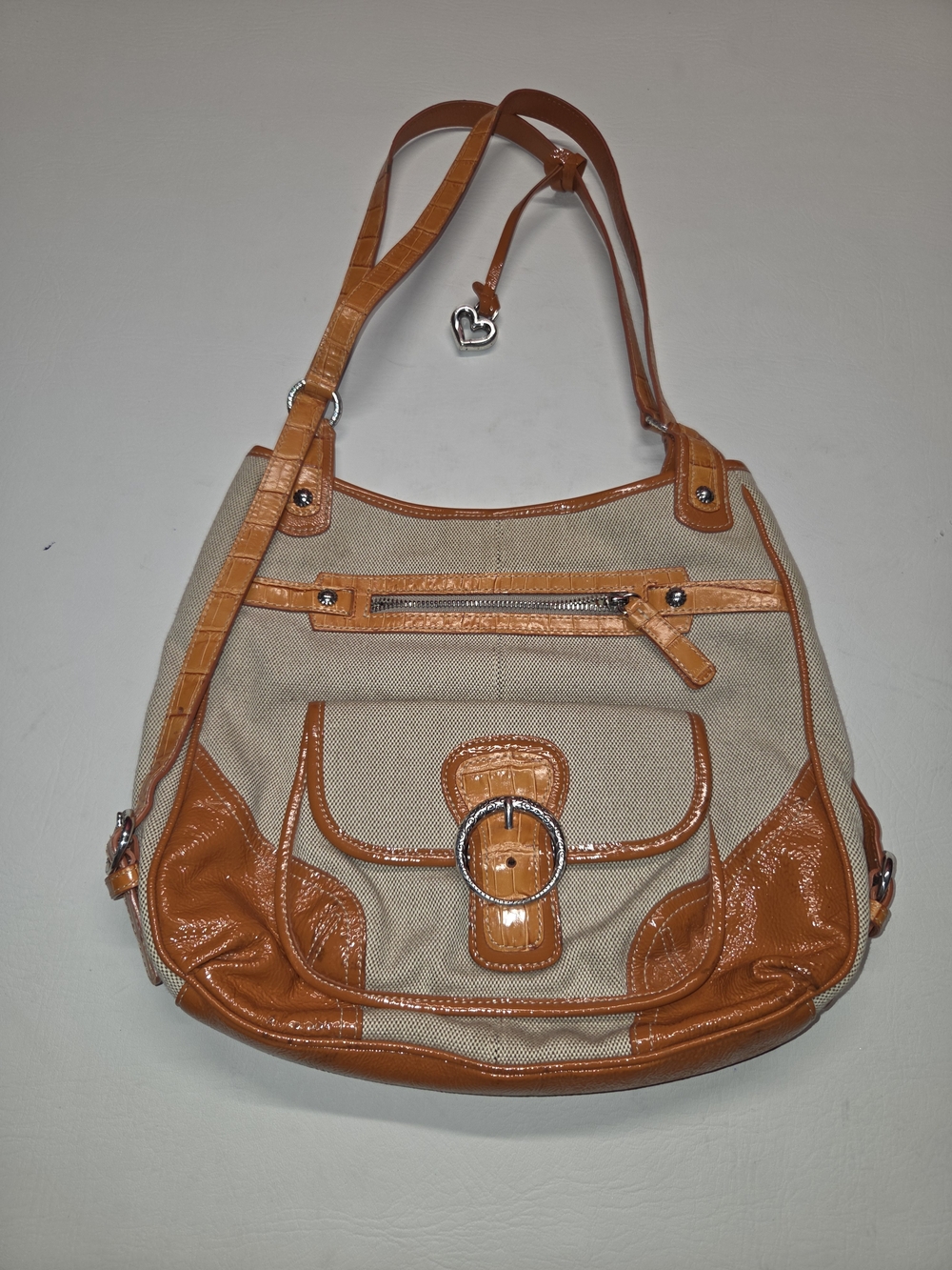 Brighton Canvas & Leather Everyday Shoulder Bag Orange Tan Medium Size Y2k Style